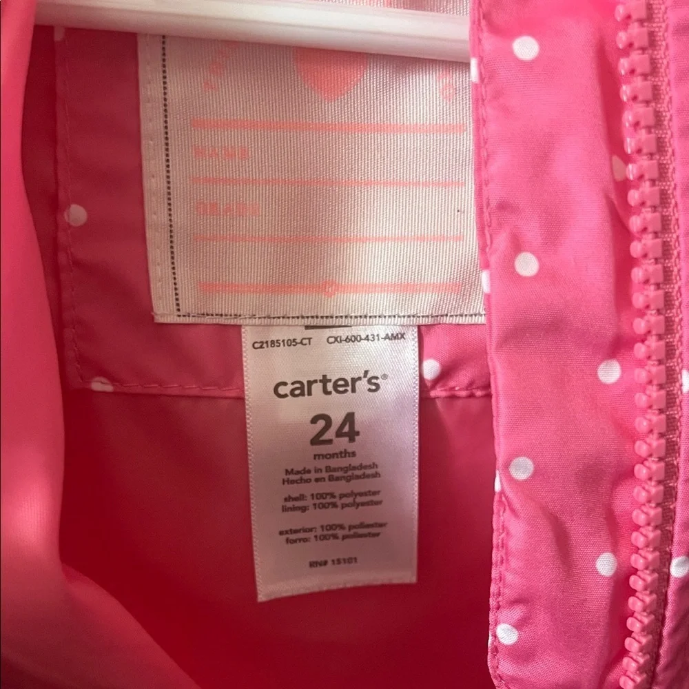 Carter's Pink Polka Dot Raincoat with Heart Pockets